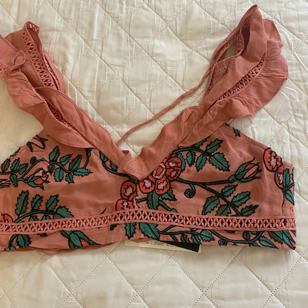 Tie back pink and green FL&L top